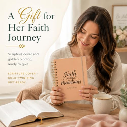 Only Zest Hardcover Blank Christian Notebook – 140 Pages - Matthew 17:20 | Lined Pages with Bible Verse Cover – Inspirational Writing Spiral Notebook for Bible Study, "Faith Can Move Mountains" - color: Faith_Beige