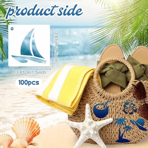 Fainne 100 Pcs Small Stencils for Crafts, 1.5 Inch Reusable Painting Stencils Painting Crafts Templates for Wood, Wall, Home Decor, Canvas, Fabric (Hawaii) - style: Hawaii