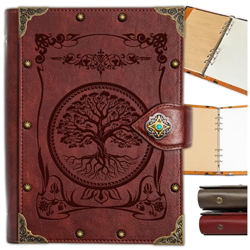 DUROTAN Tree of Life Journals Notebook Gift Set-Unique A5 Binder | 400 Page Vintage Leather Suitable for Women & Men writing,Poets,Travelers,as a Diary Dnd Gift - color: 6-Red-Tree of Life
