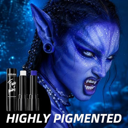 White & Blue Face Paint Sticks Waterproof Eye Black for Sports Event Body Paint High Pigment for Avatar Halloween SFX Makeup Mermaid and Fantasy Character Looks - color: White & Blue