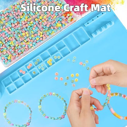Silicone Painting Mat, 20"X16" Craft Mat,Large Art Mat with Built in Cup and Paintbrush Holder, Nonslip Clay Mats, Color Dividers Silicone Mats for Painting, Table, Resin and DIY Blue - color: Blue