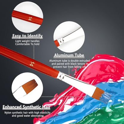 24pcs Paint Brush Set, Art Paint Brush Kit Set, Expert Series, with Canvas Brush Case, Professional for Oil, Acrylic, Gouache and Watercolor Painting - color: Red