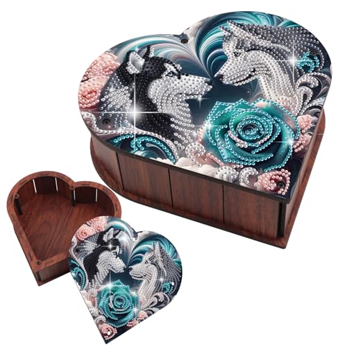 DIY Diamond Painting Kit Storage Box, Rose Wolf Dog Diamond Decorative Craft Heart Shaped Kit, Desktop Item Storage, Multifunctional Creative Craft Gift - color: wolfdog
