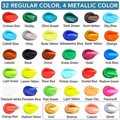 ESRICH Acrylic Paint Set, 74 PCS Professional Paint Supplies with Paint Brushes, Wooden Tabletop Easel, Canvases, Painting Pads, Palette, Paint Knives, Brush Cup and Art Sponge for Hobbyists Beginners - color: 36 Color Acrylic Paints