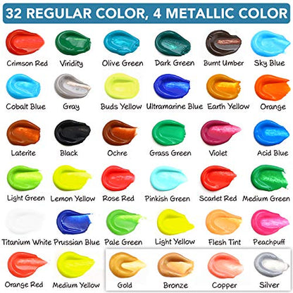 ESRICH Acrylic Paint Set, 74 PCS Professional Paint Supplies with Paint Brushes, Wooden Tabletop Easel, Canvases, Painting Pads, Palette, Paint Knives, Brush Cup and Art Sponge for Hobbyists Beginners - color: 36 Color Acrylic Paints