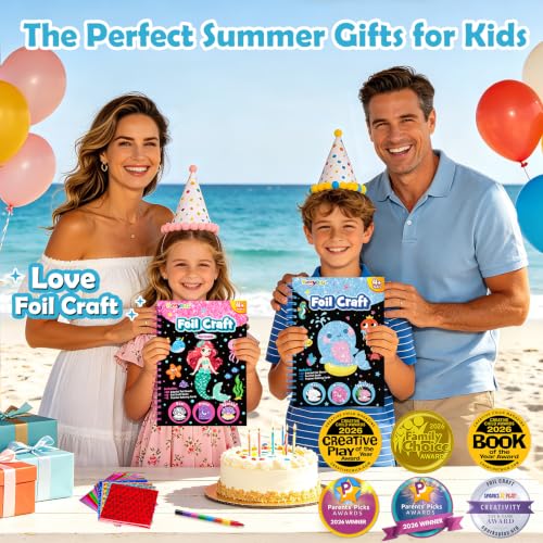 FUNNYB&G Foil Art Craft Kit for Kids 4-10 Years Old: Mess-Free & No-Glue, Create 16 Sparkly Ocean Pictures – Perfect Travel Toy & Birthday Gift for Kids (Ocean) - style: Ocean