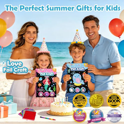 FUNNYB&G Foil Art Craft Kit for Kids 4-10 Years Old: Mess-Free & No-Glue, Create 16 Sparkly Ocean Pictures – Perfect Travel Toy & Birthday Gift for Kids (Ocean) - style: Ocean