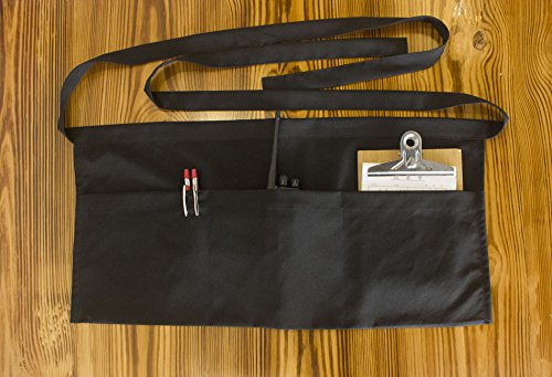 Resist water 3 big Pockets Waist Server Apron Kitchen Restaurant Unisex Half Aprons - color: Black