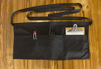 Resist water 3 big Pockets Waist Server Apron Kitchen Restaurant Unisex Half Aprons - color: Black