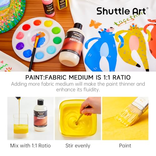 Shuttle Art Fabric Medium, 8.45 oz /250ml Professional Textile Medium for Fabric Painting, Improve Acrylic & Fabric Paint Adhesion, Softness, Vibrancy, Prevent Fading, Ideal for T-Shirts,Shoes,Jeans,Bags - size: 8.45 Fl Oz (Pack of 1)