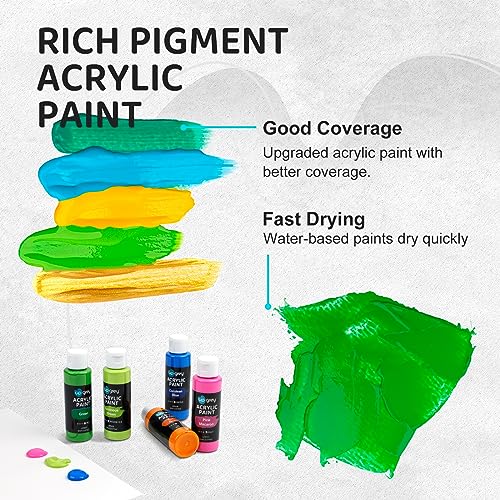 UPGREY 50 Colors Acrylic Paint Set, Non Toxic Art Paints (2fl Oz/60ml Each) With 5 Craft Paint Brushes, Metallic Acrylic Paints Kids Adults for Canvas Crafts Stone Wood Ceramic And Model Painting - color: 50 Colors(60 ml/2fl oz）