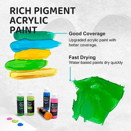 UPGREY 50 Colors Acrylic Paint Set, Non Toxic Art Paints (2fl Oz/60ml Each) With 5 Craft Paint Brushes, Metallic Acrylic Paints Kids Adults for Canvas Crafts Stone Wood Ceramic And Model Painting - color: 50 Colors(60 ml/2fl oz）