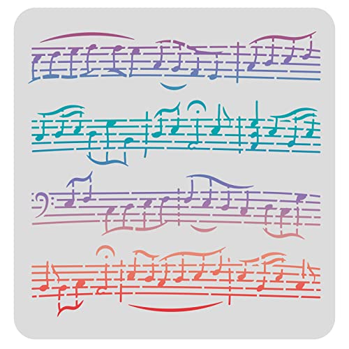 FINGERINSPIRE Music Stencils Template 11.8x11.8 inch Plastic Music Notes Drawing Painting Stencils Sheet Music Square Reusable Stencils for Painting on Wood, Floor, Wall and Tile