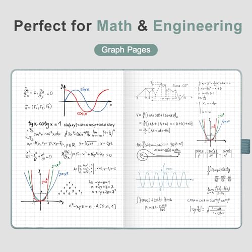 AHGXG Graph Grid Paper Notebook, 160 Pages, A5 Medium Size (5.7'' x 8.3''), 120 GSM Thick Paper, Leather Hardcover, for School, Students, Math, Engineering (Gray Blue) - color: Gray Blue, style: Grid