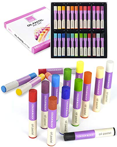 COLOUR BLOCK 24pc Oil Pastel Art Set – Assorted oil pastels for artists and professionals. Each stick well organized in colored storage box