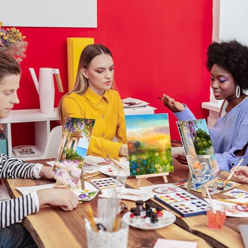 MotiMind 36 Pcs Mini Canvas and Easel Set for Painting, 6 x 8 Inch Canvas Panels with 8 Inch Wooden Easels for Oil Acrylic Painting Christmas Birthday Valentine's Mother's Day Art Crafts Party Favors - size: 6 x 8 Inch