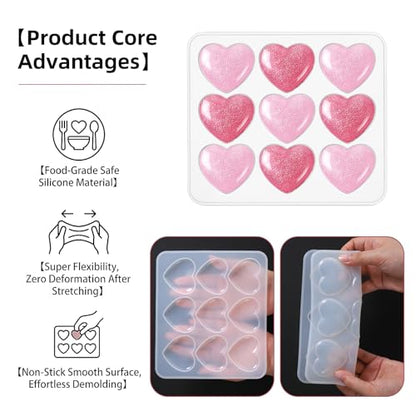JJUNW 2 Pcs Valentine Heart Resin Mold, Heart Epoxy Mold Silicone Mold for Valentine Gift Party Gifts Shape Pendant Making DIY Craft