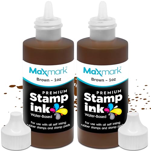 MaxMark Premium Refill Ink for self Inking Stamps and Stamp Pads, Brown Color - 1 oz. - Pack of 2 - color: Brown, size: Pack of 2 - 1 fl oz