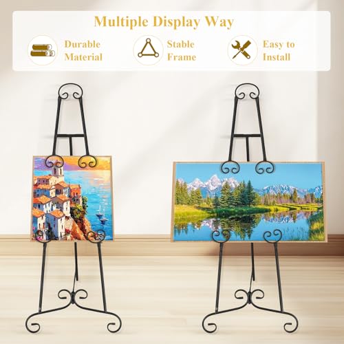Black Easel Stand for Sign, Adjustable Display Easel Stand with Chain, Wedding Poster Stand, Perfect for Displaying Photos, Artwork, Picture Frames etc - color: Black