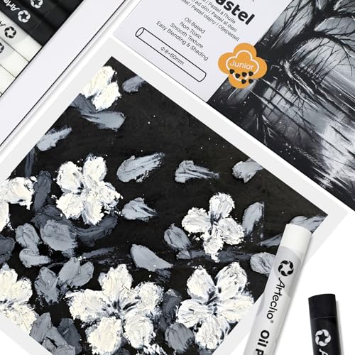 Artecho Oil Pastels Set of 12 PCS, 6 White and 6 Black (8 x 60 mm) | Soft Oil Pastels, For Art Painting, Drawing, Blending, For Artists, Beginners, Students, Teachers - style: White and Black