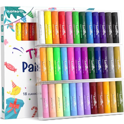 JUPITEARTH 36 Colors Tempera Paint Sticks with 120 PDF Coloring Pages and 30 Stickers, Quick Drying, Smooth, Non-Toxic and Washable Paint Sticks for Kids Drawing on Pumpkin, Wood, Rock, Glass - color: 36 Colors (Classic, Neon, Metallic, Pastel)
