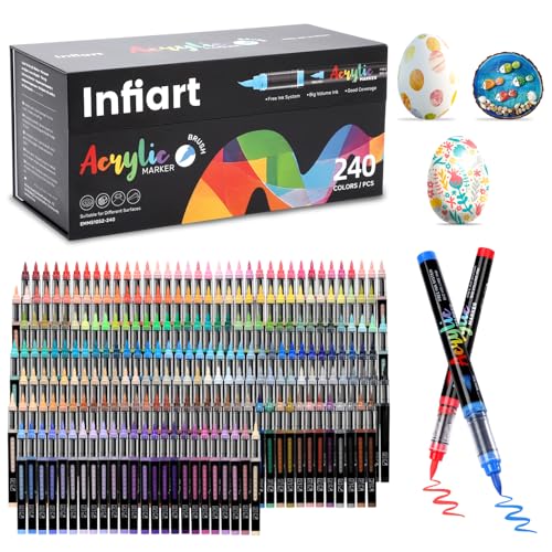 240 Colors Acrylic Paint Markers Brush Tip, Automatic Ink Control Acrylic Paint Pens Waterproof Acrylic Markers Set for Holiday Decorations, Stone, Wood, Glass, DIY & Art Supplies