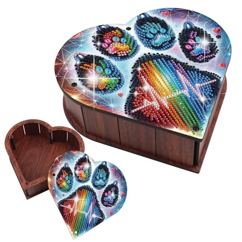 Diamond Art Storage Box Storage Cubes DIY Diamond Art Jewelry Box Kits Heart-Shaped Diamond Painting Wooden Storage Box Organizer Case Desktop Decoration Gift Box for Valentine's Day - color: Green paw