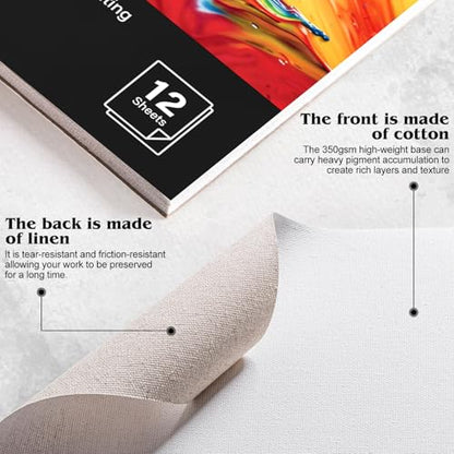 12 Sheets Canvas Paper Pad 9”x12”, 350 GSM Canvas Sheets Glue Bound Canvas Sketchbook for Adults and Students - Acrylic Painting, Oil Painting - size: 9”x12”