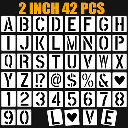 42 PCS Letter Stencils for Painting, Spray Paint Stencil, Alphabet Stencils for Crafts Reusable on Wood, Wall, Rock, Fabric, Sign, School DIY Art Projects （2 Inch - size: 2 Inch