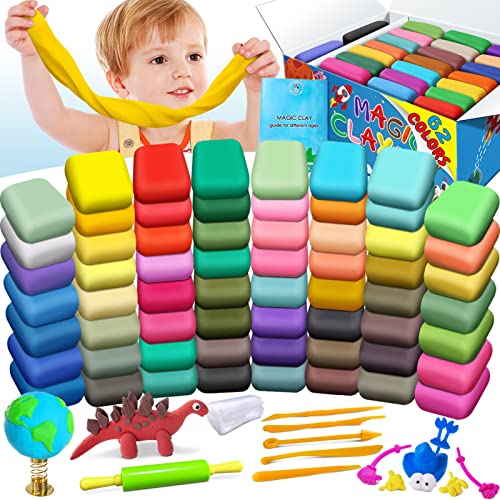 ESSENSON Modeling Clay Kit - 62 Colors Air Dry Magic Clay, Best Gift for Boys & Girls Age 3-12 Year Old, DIY Molding Kids, with Sculpting Tools, Decoration Accessories, Kids Art Crafts - color: 62 Colors