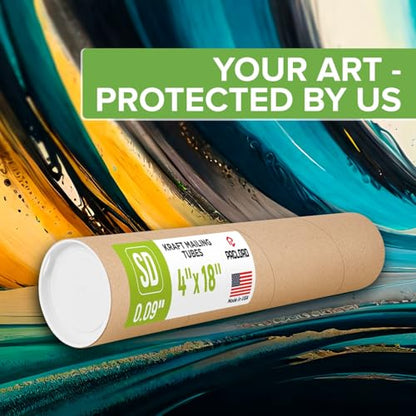 4" x 18" Reinforced Kraft Paper Mailing Tube, Pack of 6 Tubes with 12 Caps – Secure USPS Approved Poster Tube – Made in USA Cardboard Tube for Shipping and Storing Posters, Prints, Artwork - size: 4" x 18", style: Standard Duty