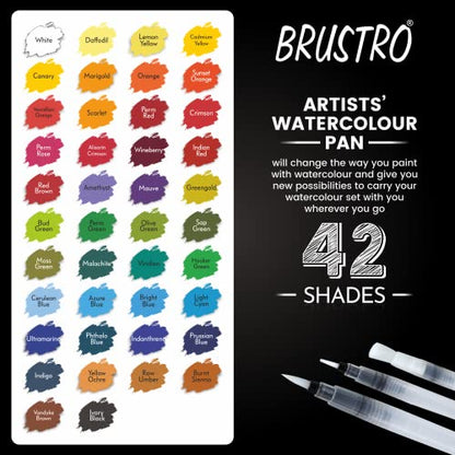 Brustro Artists’ Watercolour Pan (Set of 42) With its Paper, 14 X 21 cm