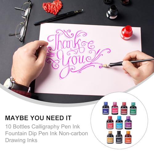 10 Bottles Non-Carbon Calligraphy Pen Ink for Dip Pens and Scrapbooks, Quick-Drying Dye-Based Ink with High Permeability, Suitable for Special Occasions and Sketching