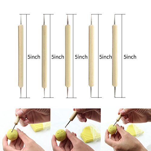 Polymer Clay Tools: 23pc Modeling Clay Sculpting Set - Wooden Dotting Tools, Rubber Tip Pens, Ball Stylus & More for Pottery Sculpture