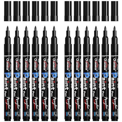 Overseas Paint Markers Pens - Black Permanent Markers Acrylic Paint Pens 12 Pack, Water Based, Waterproof, 0.7mm Extra Fine Tip Acrylic Marker for Wood, Metal, Rock, Plastic, Glass, Canvas, Fabric - color: Black