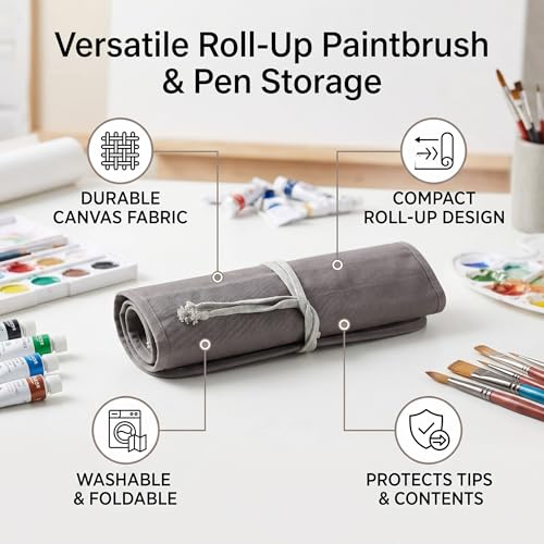 GLOGLOW Storage Organizer Roll-Up Case Bag, Compact Portable Painting Tool Bag Gray Travel Brush Organizer for Artists Art Supplies Home or Studio Use