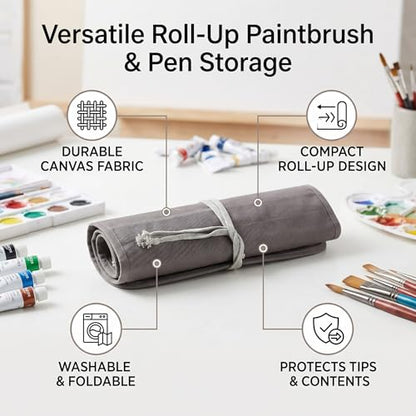 GLOGLOW Storage Organizer Roll-Up Case Bag, Compact Portable Painting Tool Bag Gray Travel Brush Organizer for Artists Art Supplies Home or Studio Use
