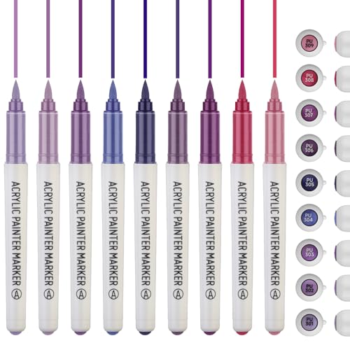 Purple Acrylic Paint Pens,Colored Paint Pen Markers,Brush Tip Paint Pens for Rock Painting Wood Glass Ceramic Canvas Stone DIY Crafts Making Art Supplies - color: Purple