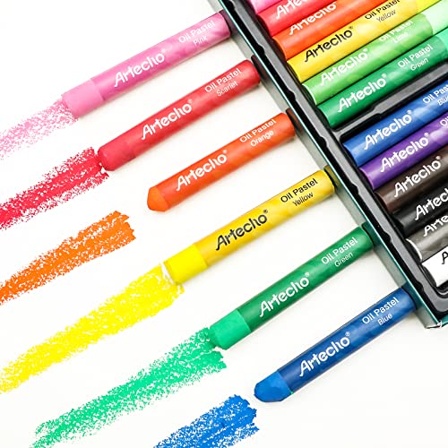 Artecho Oil Pastels Set of 48 Colors (10 x 70 mm) | Soft Oil Pastels, For Art Painting, Drawing, Blending, For Artists, Beginners, Students, Teachers - style: 48 Basic Colors