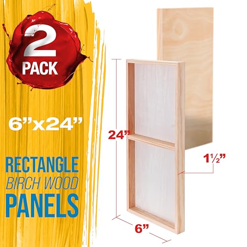 U.S. Art Supply 6" x 24" Unfinished Cradled Wood Panels for Painting, Gallery 1-1/2" Deep (2 Pack) - Artist Depth Wooden Wall Canvases - Mixed-Media Craft, Acrylic, Oil, Encaustic, Paint Pouring - size: 6" x 24"