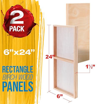 U.S. Art Supply 6" x 24" Unfinished Cradled Wood Panels for Painting, Gallery 1-1/2" Deep (2 Pack) - Artist Depth Wooden Wall Canvases - Mixed-Media Craft, Acrylic, Oil, Encaustic, Paint Pouring - size: 6" x 24"