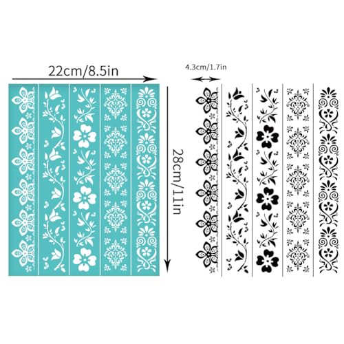 2 Pcs Flower Borders Silkscreen Stencil, Reusable Self-Adhesive Silk Screen Printing Plants and Floral Pattern Mesh Transfers Stencil for Painting on Wood Fabric DIY T-Shirt - style: Flowers
