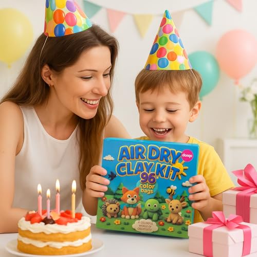 Air Dry Clay Kit 96 Colors for Kids, Lightweight and Non-Sticky Modeling Clay with Sculpting Tools and Storage Bags, DIY Arts and Crafts Gift for Boys and Girls Ages 3+