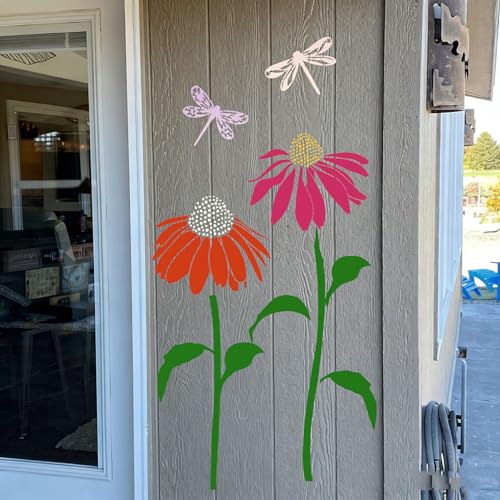 Large Flower Stencils for Walls Fence Stencil for Outdoors Reusable Cone Flower Stencils for Painting on Wood Fence Furniture Fabrics DIY Crafts Decor - style: Coneflower