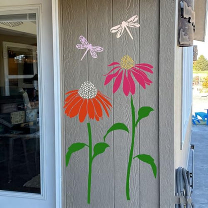 Large Flower Stencils for Walls Fence Stencil for Outdoors Reusable Cone Flower Stencils for Painting on Wood Fence Furniture Fabrics DIY Crafts Decor - style: Coneflower