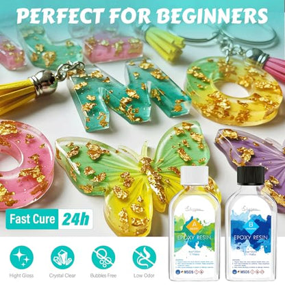 Suzzam 8OZ Epoxy Resin Jewelry Making Kit - No Yellowing, No Bubbles, Easy Mix 1:1, Crystal Clear Resin Kit with Silicone Mold & Resin Supplies for DIY Craft Jewelry