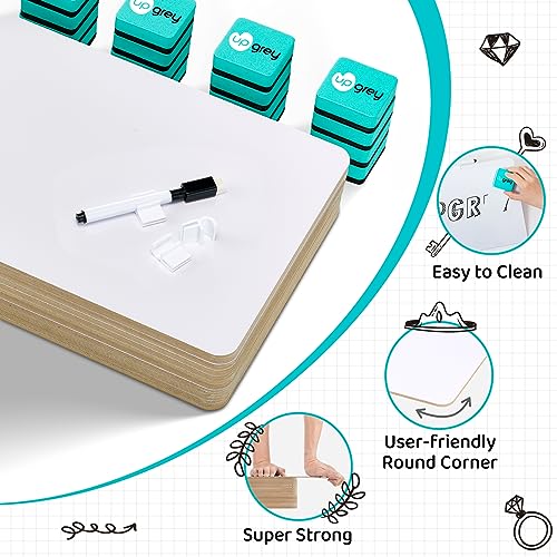 UPGREY Dry Erase Boards, Small Whiteboard 20 Pack 9"X12" Double-Sided Mini Whiteboards for Kids Lapboards with 24 Pens+24 Erasers+24 Pen Clips for Students, Teachers, Class, Office
