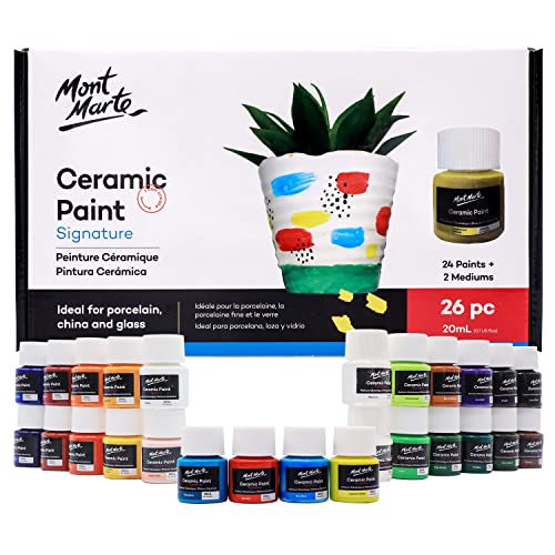Mont Marte Ceramic Paint Set Signature 26 x 0.7 US fl.oz (20ml) Multicolor, Vibrant Ceramic Paint, Suitable for Porcelain, Glass, China, Acrylic - size: 0.03 Fl Oz (Pack of 24)