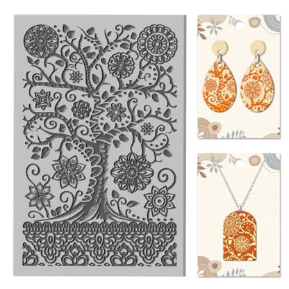CHGCRAFT Flowers Tree Mandala Clay Texture Mat Polymer Clay Molds DIY Clay Texture Tools for Clay Pottery Earring Jewelry Making Stamp Engraving Machines, Tree, 3.9x2.6x0.1inch - style: Tree