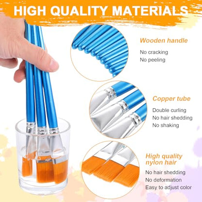 10 Pcs Flat Paint Brushes for Acrylic Painting 1 Inch Flat Watercolor Brushes Blue Nylon Bristles Paint Brushes with Wooden Handle for Watercolor Oil Crafts Face Body Art Professional Artist Brushes